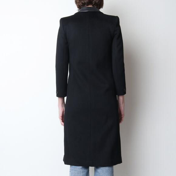 Vintage 1980s Black Wool Fitted Tailored Coat with Leather Collar XS Petite - Picture 3 of 7